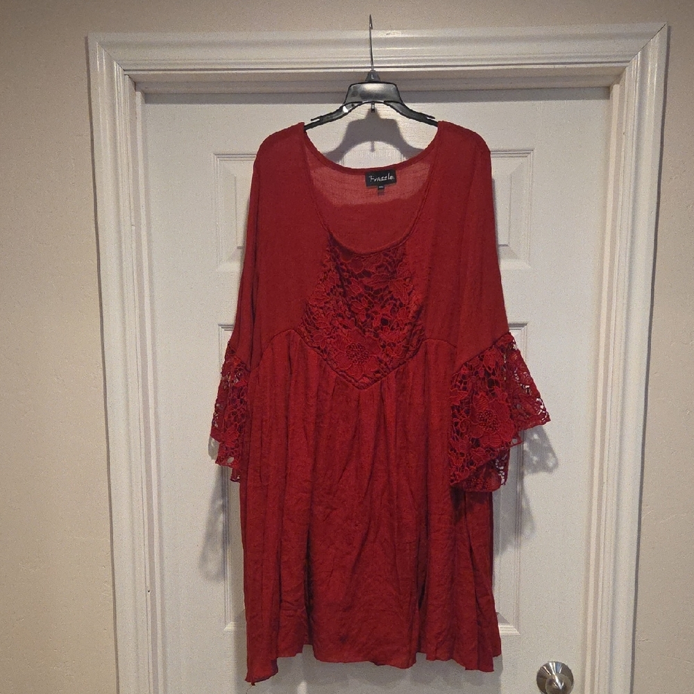 Red Lace Women's Tunic Top